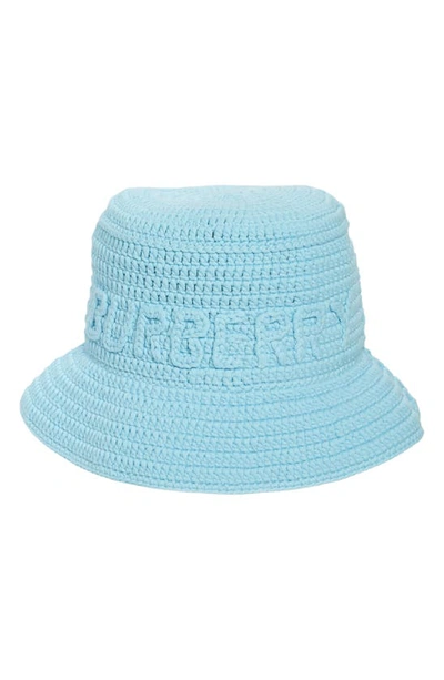 Shop Burberry Crochet Bucket Hat In Bright Topaz Blue
