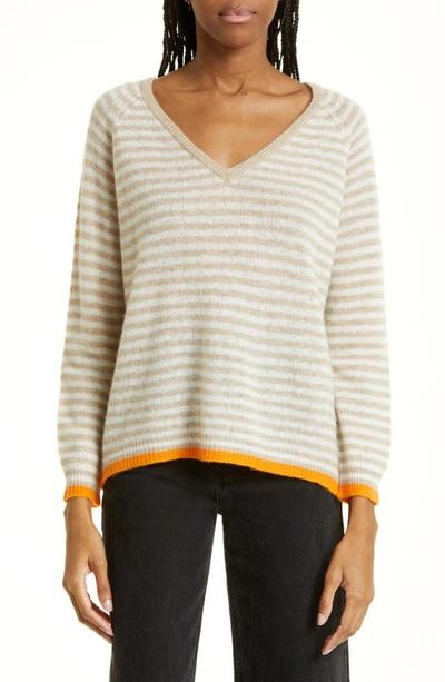 Shop Jumper 1234 Little Stripe V-neck Cashmere Sweater In Brown Cream Orange