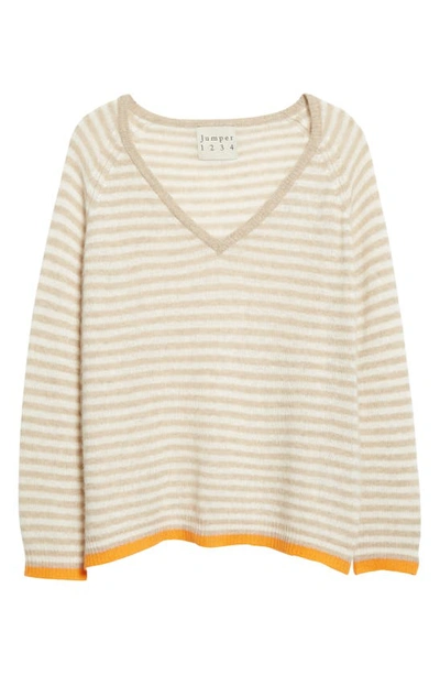 Shop Jumper 1234 Little Stripe V-neck Cashmere Sweater In Brown Cream Orange
