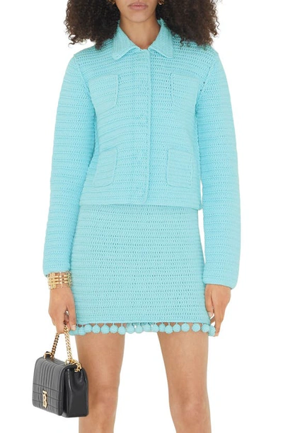 Shop Burberry Capsule Crochet Jacket In Bright Topaz Blue