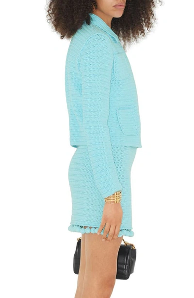 Shop Burberry Capsule Crochet Jacket In Bright Topaz Blue