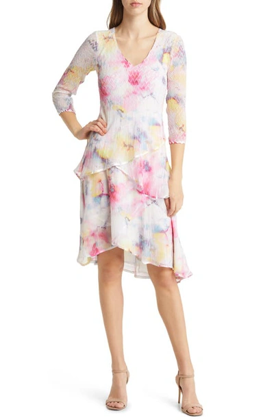 Shop Komarov Tie Dye Tiered Chiffon Dress In Pink Dream