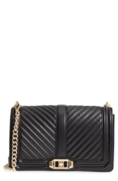 Shop Rebecca Minkoff Love Chevron Quilted Crossbody Bag In Jet Black