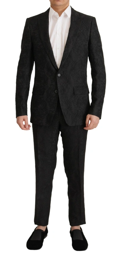Shop Dolce & Gabbana Black Brocade Formal 2 Piece Martini Men's Suit