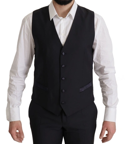 Shop Dolce & Gabbana Black Virgin Wool Formal 3 Piece Men's Suit