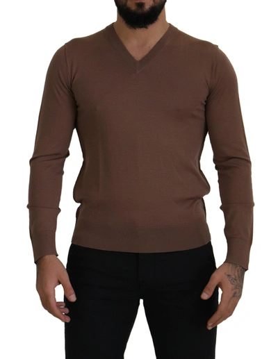Shop Dolce & Gabbana Brown Wool Men V-neck Pullover Men's Sweater