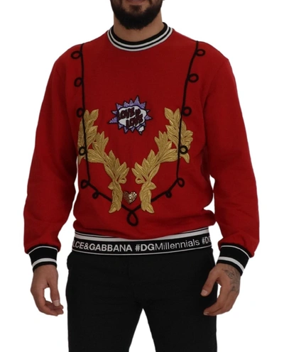 Shop Dolce & Gabbana Red Sequined Love Cotton Pullover Men's Sweater