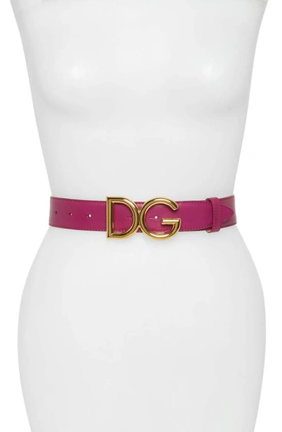 Shop Dolce & Gabbana Family Lux Metal Logo Buckle Leather Belt In Orchidea/ Ottone