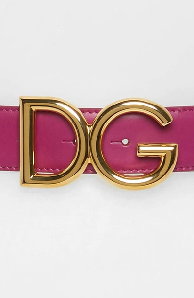 Shop Dolce & Gabbana Family Lux Metal Logo Buckle Leather Belt In Orchidea/ Ottone