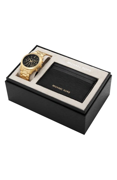 Shop Michael Kors Slim Runway Chronograph Bracelet Watch & Card Case, 44mm In Gold - Black