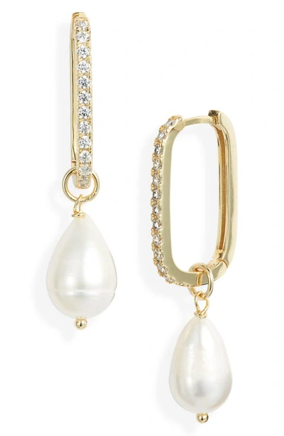 Shop By Adina Eden Freshwater Pearl Pavé Drop Earrings In Gold