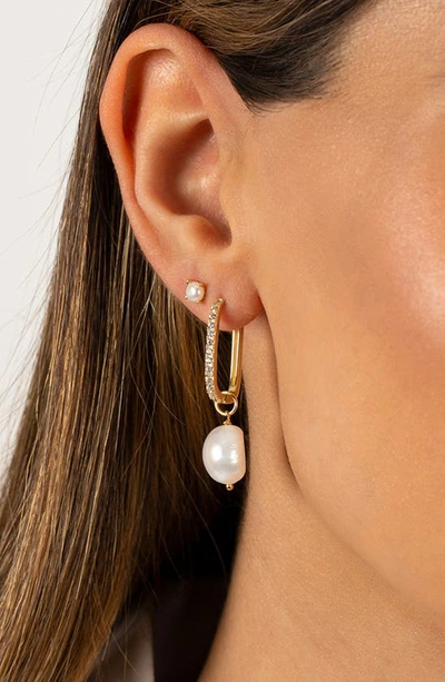 Shop By Adina Eden Freshwater Pearl Pavé Drop Earrings In Gold