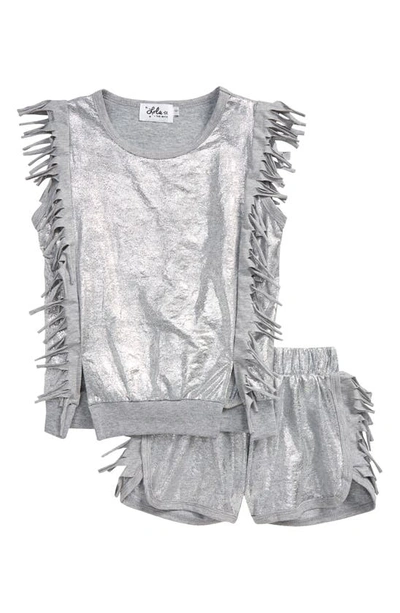 Shop Lola & The Boys Metallic Fringe Top & Shorts Set In Silver