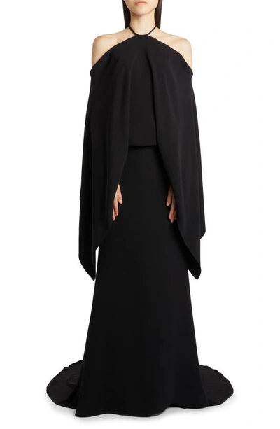 Shop Valentino Long Sleeve Backless Silk Cady Gown In Nero