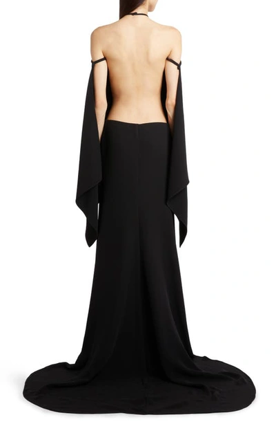 Shop Valentino Long Sleeve Backless Silk Cady Gown In Nero