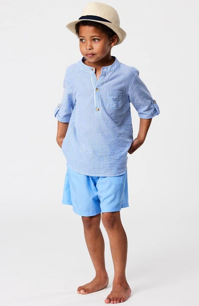 Shop Snapper Rock Kids' Frankie Stripe Cotton Seersucker Henley Top In Blue