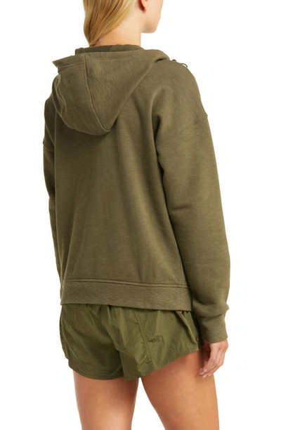 Zella Explore Half Zip Terry Hoodie In Olive Night