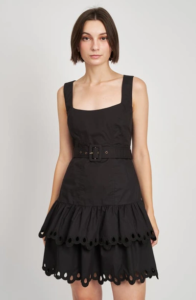 Shop En Saison Crista Tiered Eyelet Detail Cotton Minidress In Black