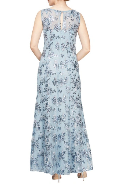 Shop Alex Evenings Floral Embroidered Evening Gown With Wrap In Vintage Blue