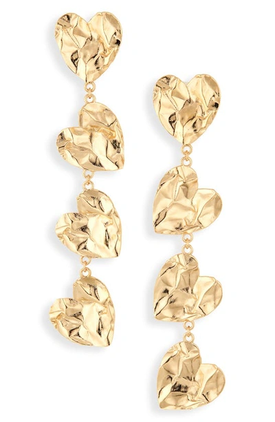 Shop Oscar De La Renta Crushed Heart Drop Earrings In Gold