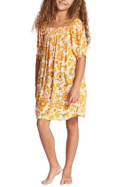 Shop Billabong Kids' Feelin' Sweet Puff Sleeve Dress In Orange Peel