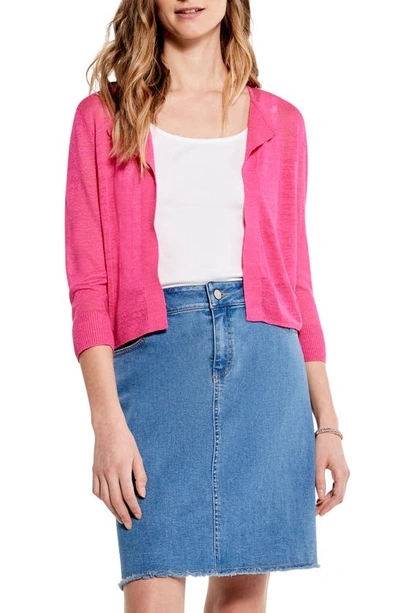 Shop Nic + Zoe Open Front Linen Blend Cardigan In Shocking Pink