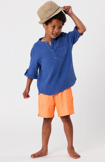 Shop Snapper Rock Kids' Frankie Cotton Gauze Henley Top In Blue