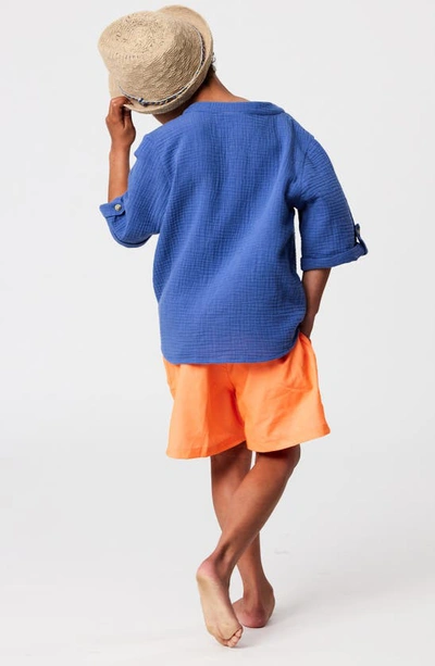 Shop Snapper Rock Kids' Frankie Cotton Gauze Henley Top In Blue