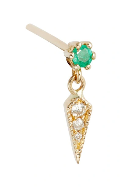 Shop Meira T Diamond & Emerald Drop Earrings In Yellow Gold