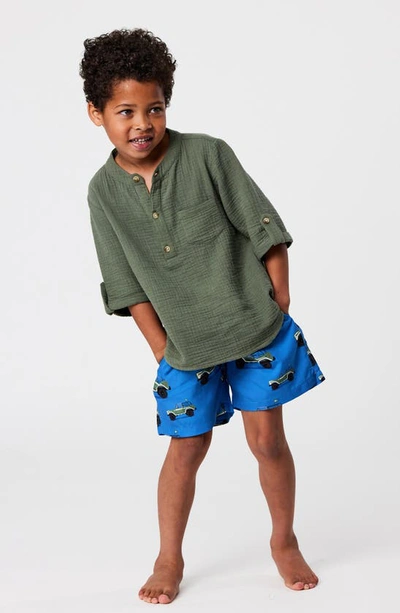 Shop Snapper Rock Kids' Frankie Cotton Gauze Henley Top In Green