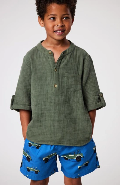 Shop Snapper Rock Kids' Frankie Cotton Gauze Henley Top In Green