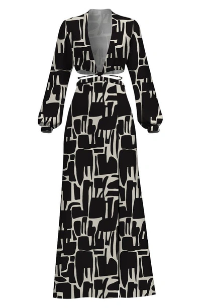Shop Diarrablu Amal Cutout Long Sleeve Two-piece Dress In Black