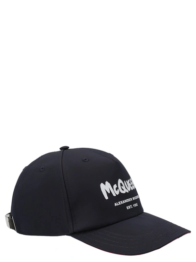 Shop Alexander Mcqueen 'tonal Graffiti' Cap In White/black