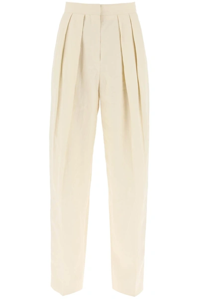 Shop Stella Mccartney Loose Linen Blend Pants With Front Pleats