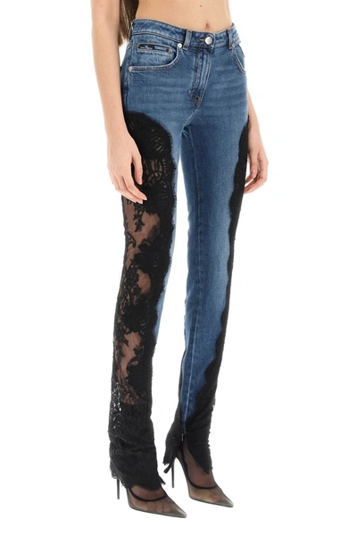 Shop Dolce & Gabbana Slim Fit Jeans With Lace Inserts