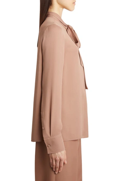 Shop Valentino Tie Neck Silk Georgette Blouse In Lc0-light Camel