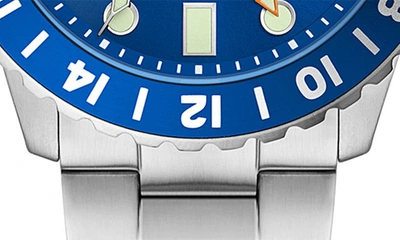 Shop Fossil Blue Gmt Bracelet Watch, 46mm In Silver