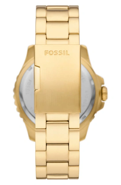 Shop Fossil Blue Gmt Bracelet Watch, 46mm In Gold