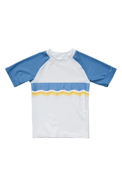 Shop Snapper Rock Kids' Sunrise Stripe Short Sleeve Rashguard In Yellow/ White/ Blue