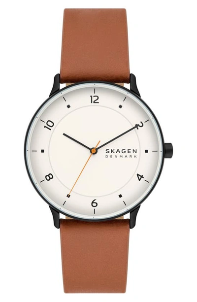 Shop Skagen Riis 3-hand Quartz Leather Or Mesh Strap Watch, 40mm In Brown