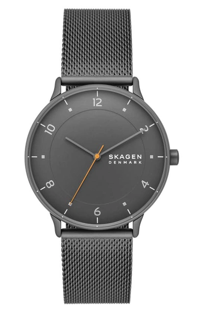 Shop Skagen Riis 3-hand Quartz Leather Or Mesh Strap Watch, 40mm In Gunmetal