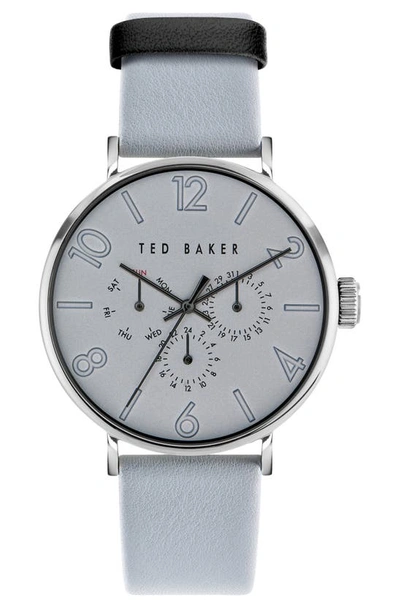Shop Ted Baker Phylipa Gents Multifunction Leather Strap Watch, 41mm In Gray