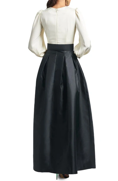 Sachin & Babi Zoe Long Sleeve Mikado Gown In Ivory Jet
