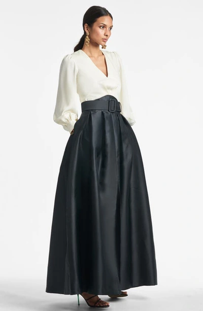 Sachin & Babi Zoe Long Sleeve Mikado Gown In Ivory Jet