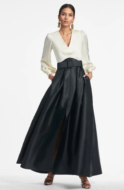 Sachin & Babi Zoe Long Sleeve Mikado Gown In Ivory Jet