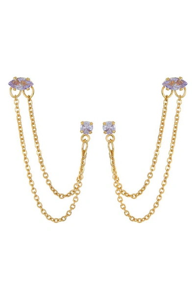 Shop Ettika Double Piercing Chain Drop Earrings In Lavender