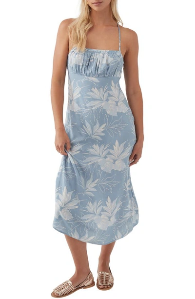 Shop O'neill Taya Palm Frond Ruched Dress In Chambray