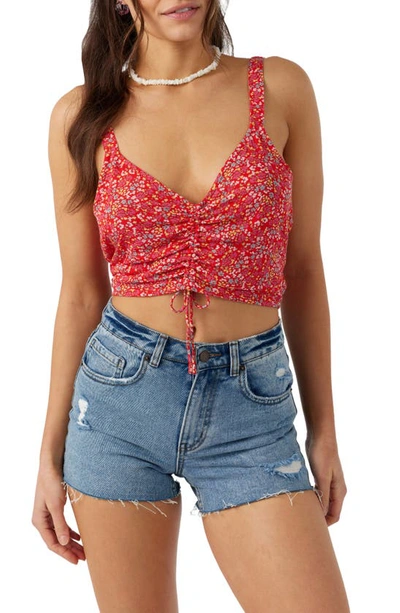 Shop O'neill Kiko Ditsy Floral Ruched Crop Tank In Red Hot
