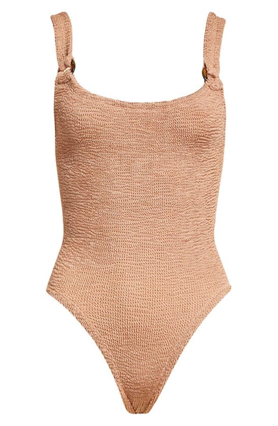 Shop Hunza G Domino One-piece Swimsuit In Metallic Cocoa