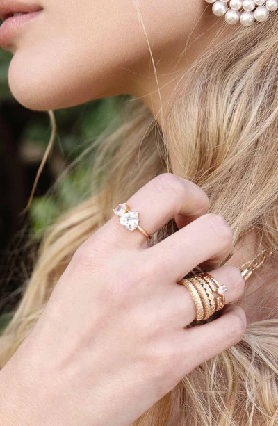 Ettika Cubic Zirconia Double Heart Ring In Gold
